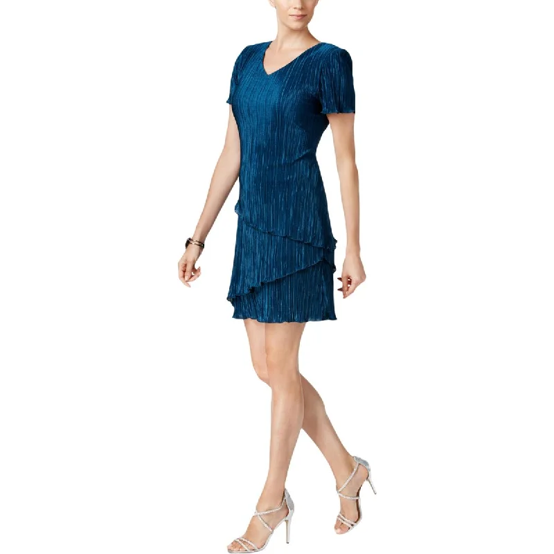 Connected Apparel Womens Petites Pleated Tiered Sheath Dress Long sleeve unclassified dresses