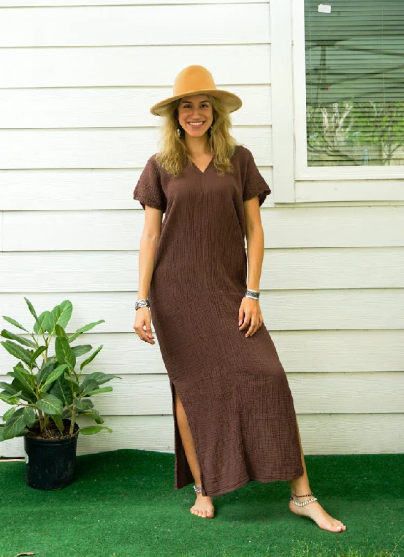 Brown Double Gauze Cotton Dress Discounted unclassified dresses