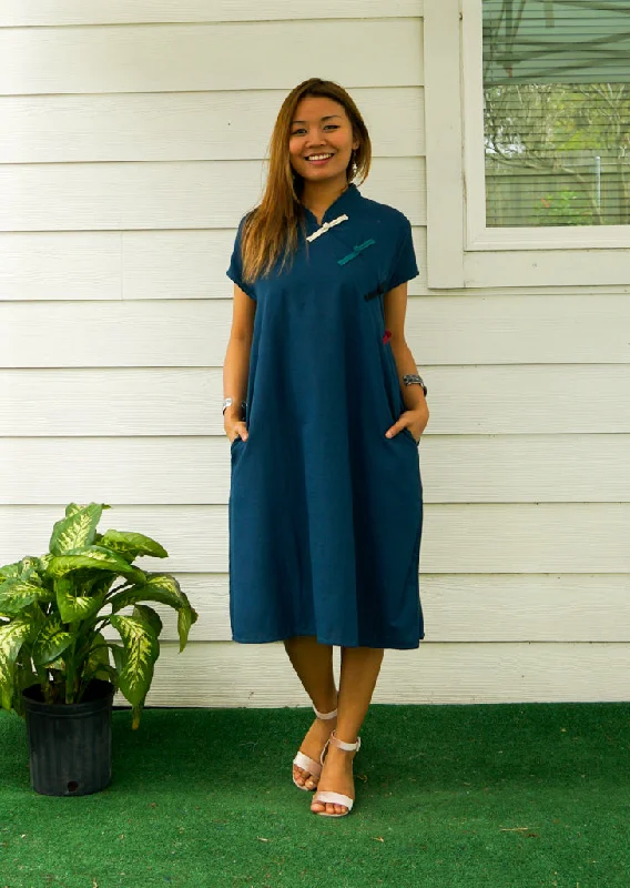 Teal Organic Cotton Dress with Pockets Cotton unclassified dresses