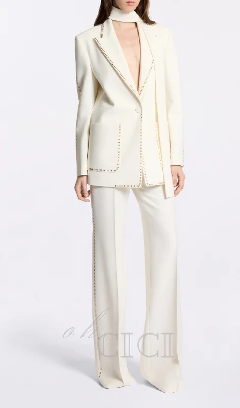 DEBORAH OFF-WHITE SCARF-DETAILED WOOL CREPE BLAZER Anniversary unclassified dresses