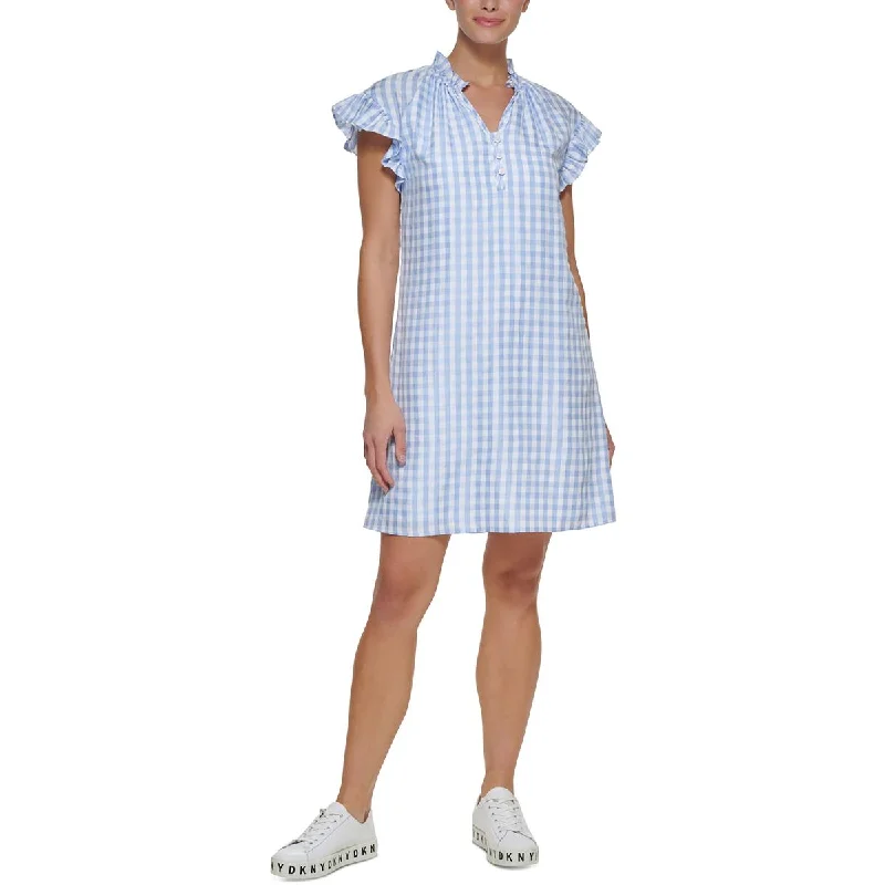 DKNY Womens Checkered V-Neck Shift Dress Long unclassified dresses