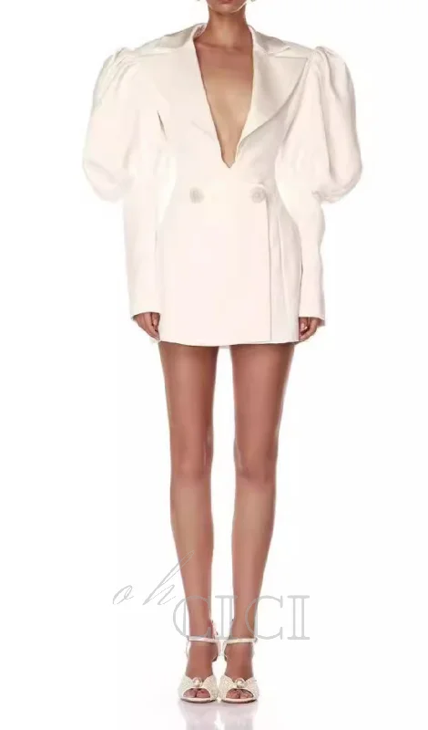 EDWINA WHITE V-NECK PUFFY BLAZER DRESS Graduation unclassified dresses