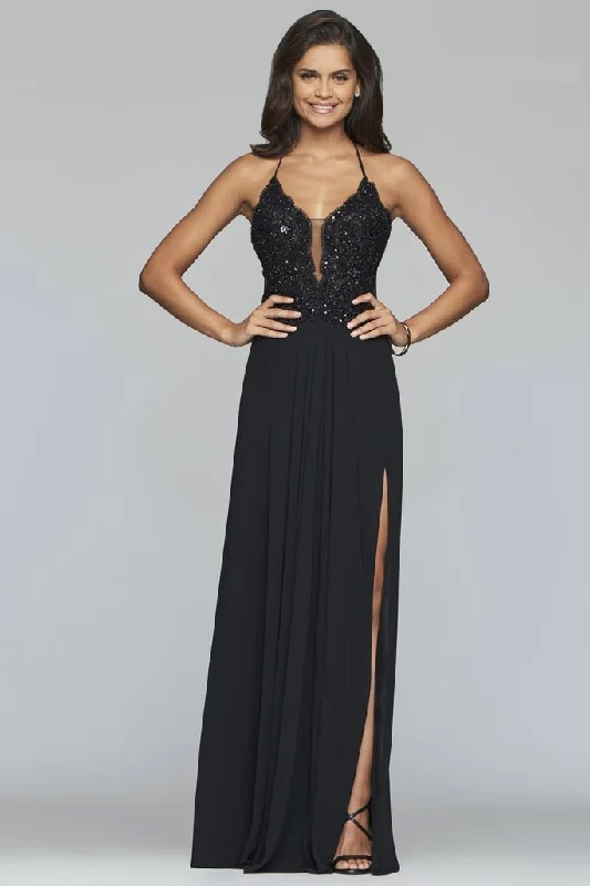 Faviana - S10228SC Beaded Halter A-Line Evening Dress Lace unclassified dresses