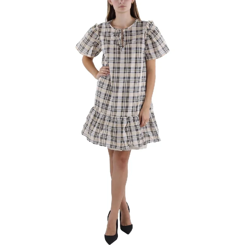 French Connection Womens Checkered Above Knee Shift Dress Silk unclassified dresses