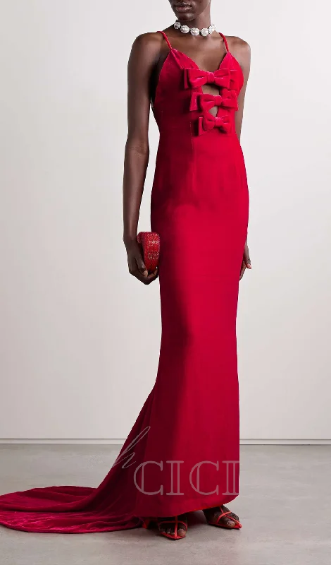 HILDA BOW-EMBELLISHED VELVET GOWN IN RED Lace unclassified dresses