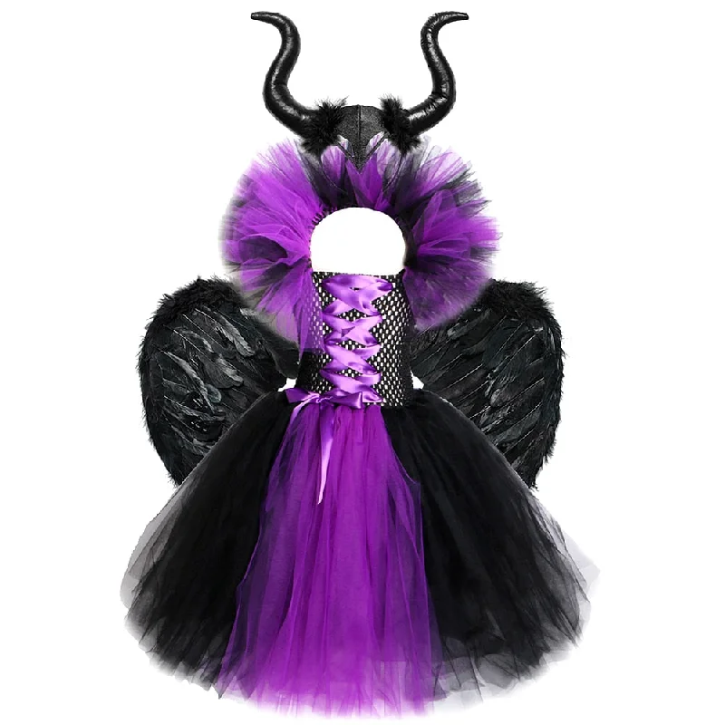 Horns Wings Costume Girls Princess Tutu Dress Devil Halloween Costumes for Kids Evil Queen Children Cosplay Dresses Lounge unclassified dresses