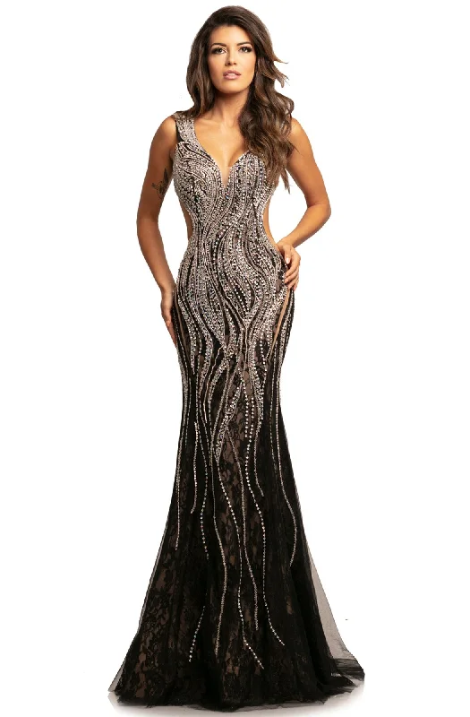 Johnathan Kayne - Embellished Cutout Trumpet Gown 2041SC Striped unclassified dresses