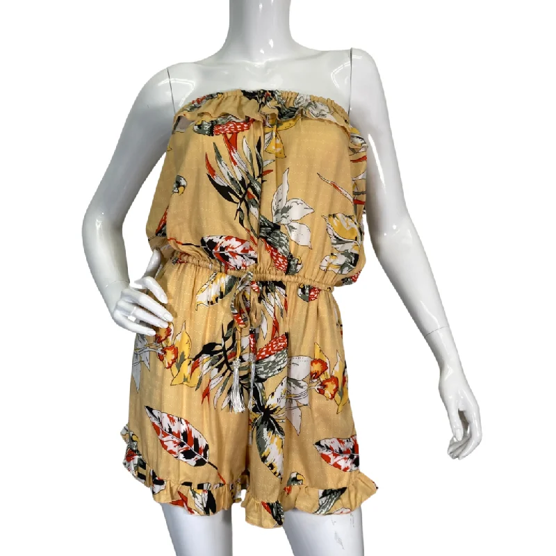 Lani Lau Hawaii Bird Ruffle Gold Romper Summer unclassified dresses