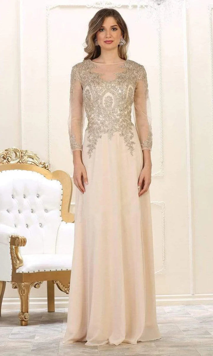 May Queen MQ1549 Sheer Embellished Modest A-line Gown Affordable unclassified dresses