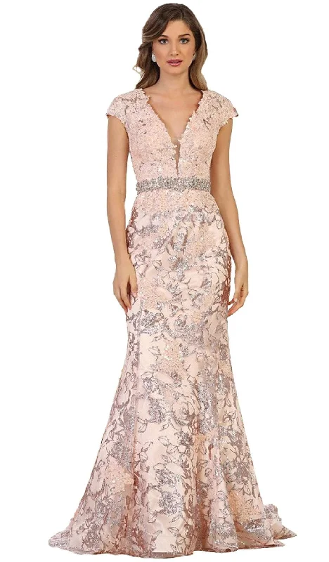 May Queen -RQ7610 Plunging Neck Embellished Evening Gown Beach unclassified dresses