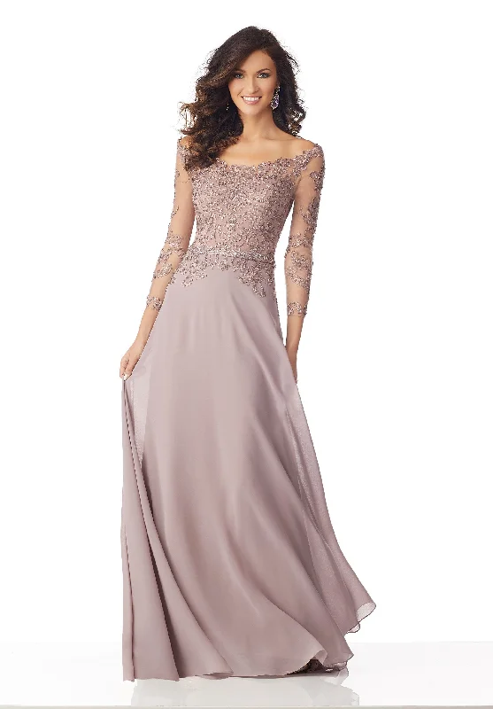 MGNY By Mori Lee - Beaded Illusion Sleeve Chiffon A-Line Gown 71806 High-end unclassified dresses