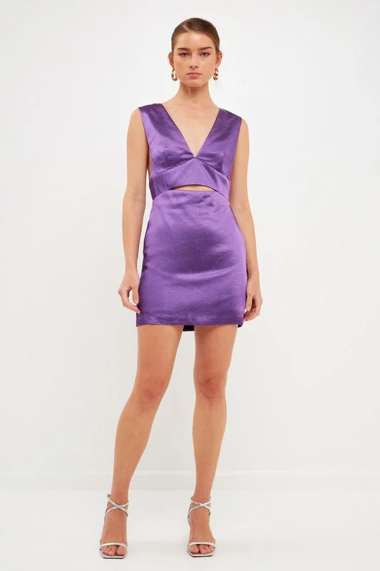 Purple Satin Cut-Out Dress Comfortable unclassified dresses