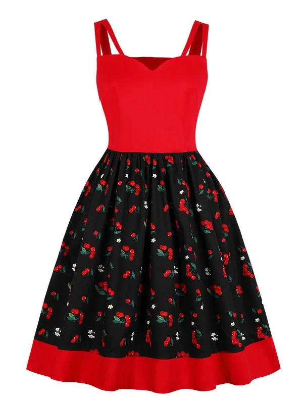 Red 1950s Cherry Strap Swing Dress High-end unclassified dresses