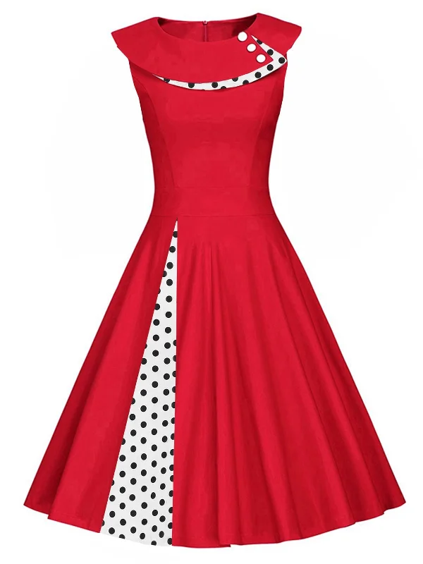 Red 1950s Polka Dot Patchwork Swing Dress Wedding guest unclassified dresses