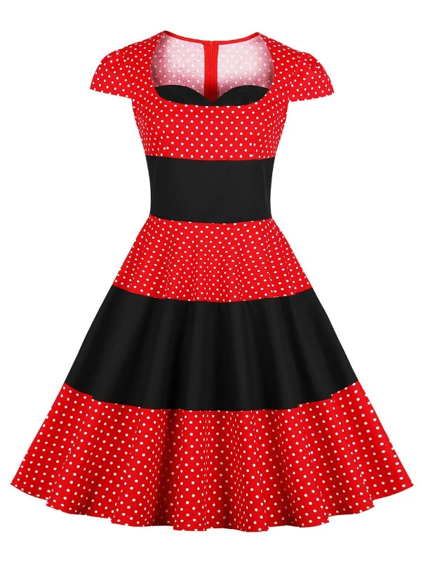 Red 1950s Polka Dot Swing Dress Winter unclassified dresses