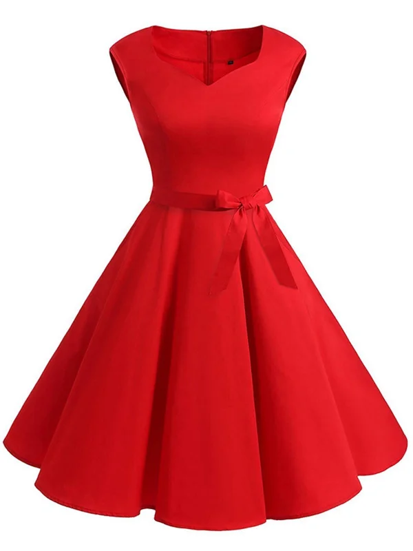 Red 1950s Sweetheart Swing Dress One-shoulder unclassified dresses