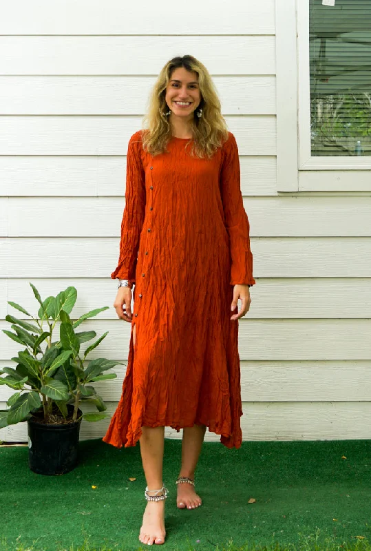 Rust Raw Natural Crinkled Cotton Dress Festival unclassified dresses