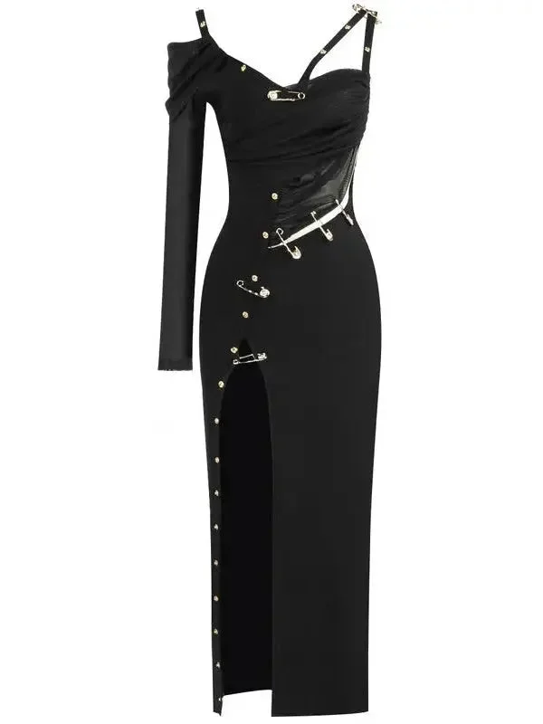 Safety Pin Embellished Dress Sequin unclassified dresses