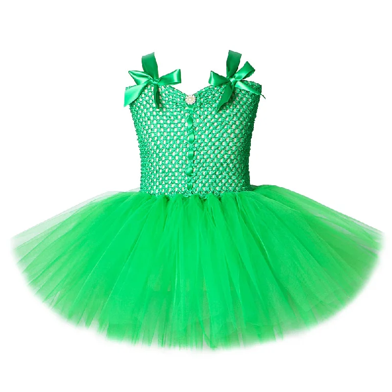 Solid Green Tutu Dress for Baby Girls Fairy Dresses for Ireland St.Patrick's Day Kids Girl Halloween Christmas Costumes V-neck Metallic unclassified dresses