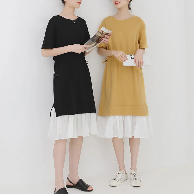 spring and summer new Korean version of the Japanese small fresh fake two-piece dress Flowy unclassified dresses