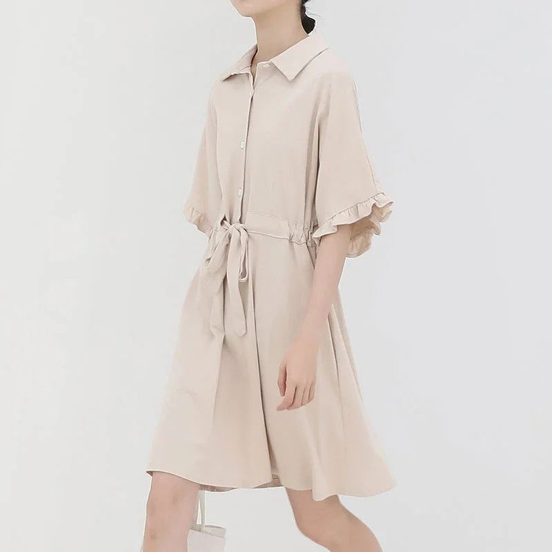 spring new Korean version of temperament fresh casual solid color Polo collar dress Vacation unclassified dresses