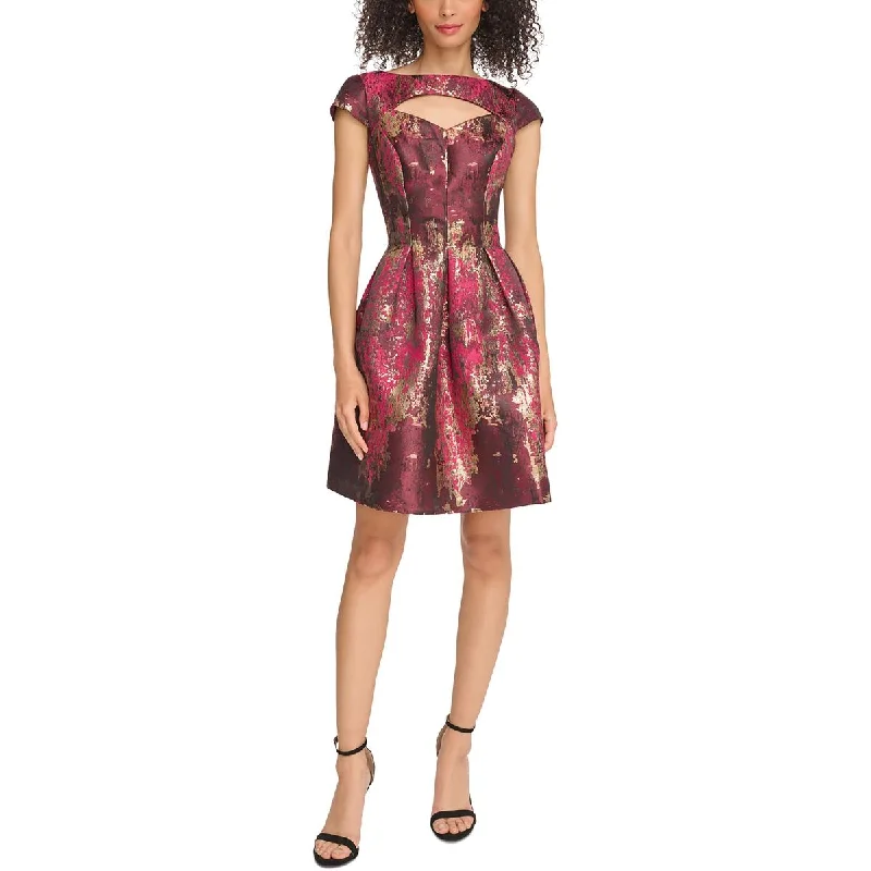 Vince Camuto Womens Jacquard Cut-Out Fit & Flare Dress Comfortable unclassified dresses