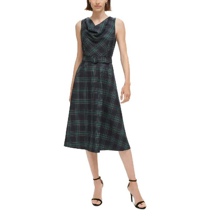 Vince Camuto Womens Plaid Mid Calf Shift Dress Metallic unclassified dresses