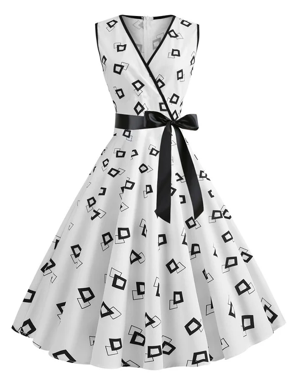 White 1950s Bow Swing Dress Discounted unclassified dresses