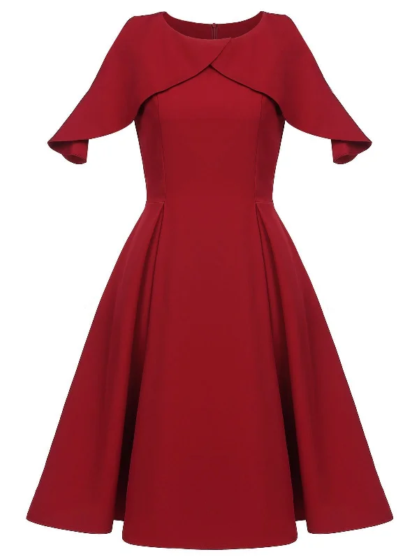 Wine Red 1950s Solid Swing Dress Knitted unclassified dresses