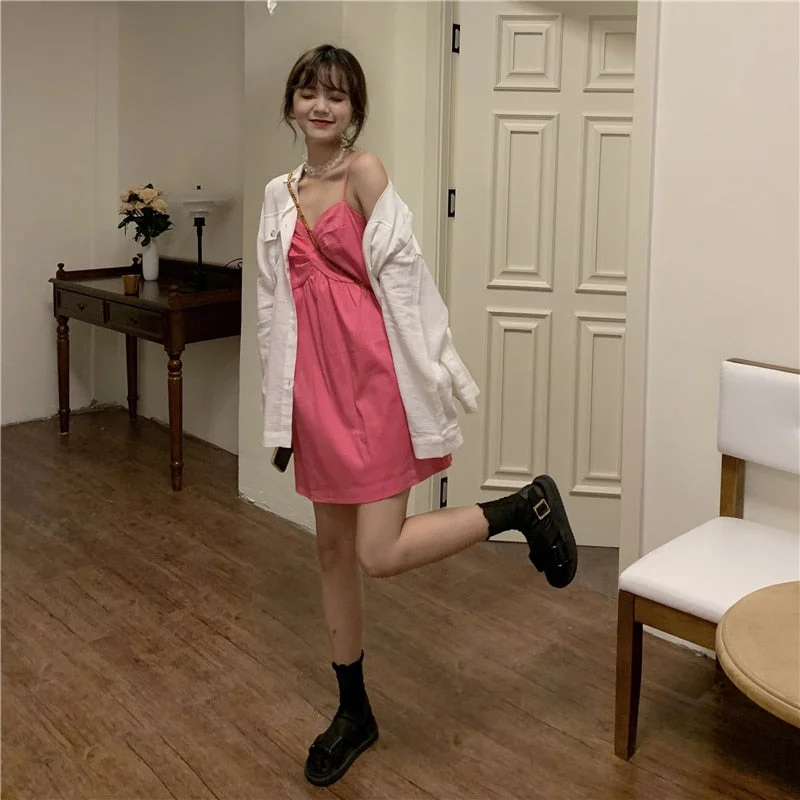 Women's Dresses Japanese Harajuku Vintage Ladies Ulzzang Lazy Folds Ins Loose Dress Female Korean Kawaii Cute Clothing For Women Embroidered unclassified dresses