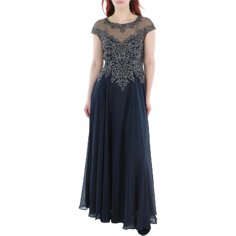 Xscape Womens Petites Embellished Illusion Evening Dress Gothic unclassified dresses