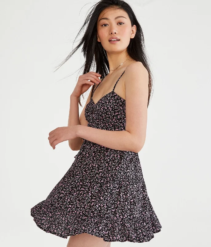 Aeropostale Floral Sweetheart Double-Cinch Mini Dress Soft Leather Skirt