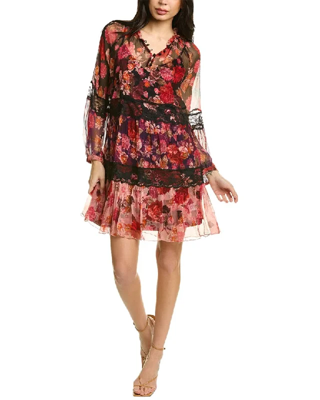 Johnny Was Natasha Silk Mini Dress Floral A-line Skirt