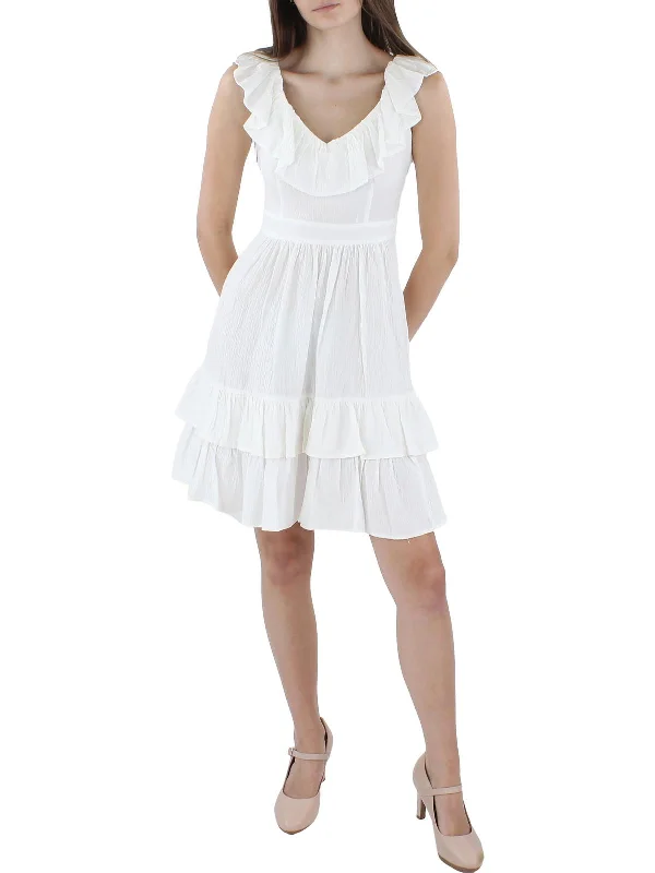 Womens A-Line Ruffle Mini Dress Mini Skirt with Belt