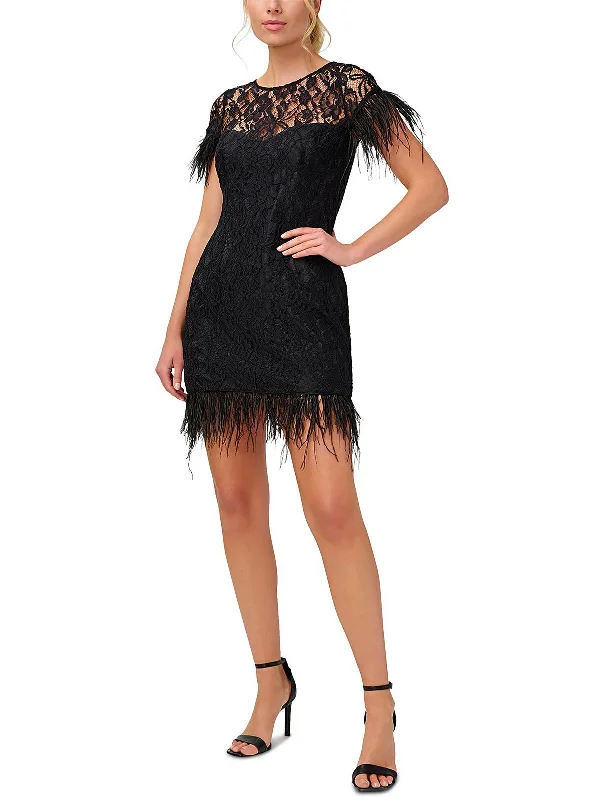 Womens Feather Trim Mini Cocktail and Party Dress Basic Mini Skirt