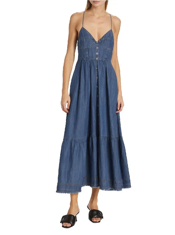 Denim Maxi Dress In Blue Satin Maxi Skirt