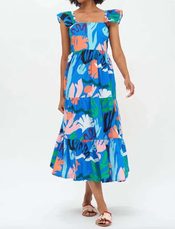 Flirty Tie Back Maxi Dress In Blue Reef Button-down Maxi Skirt