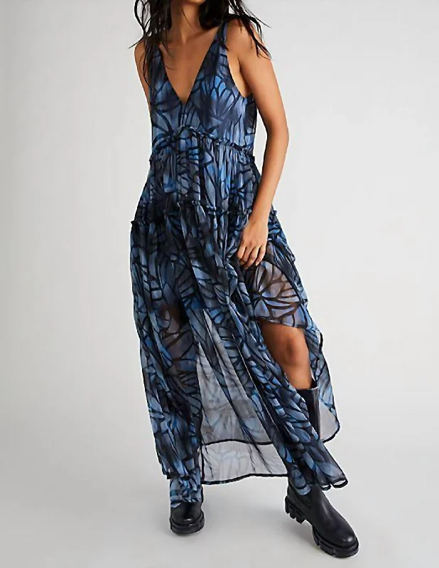 Julianna Maxi Dress In Navy Combo Skirt with Slits