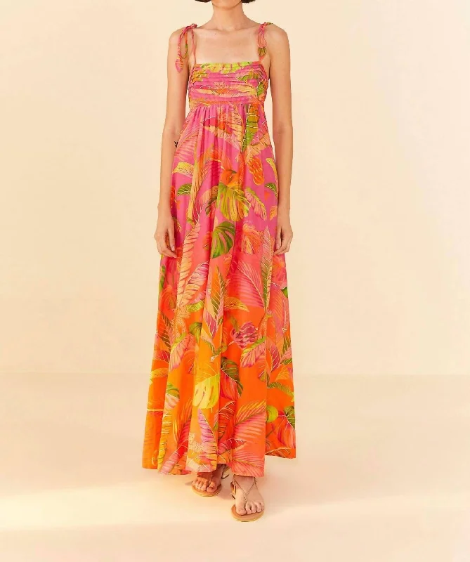 Ombre Forest Maxi Dress In Orange Printed A-line Maxi