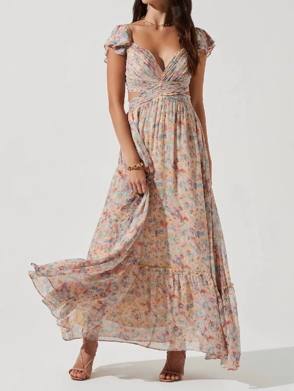 Primrose Floral Maxi Dress In Peach Multi Skater Maxi Skirt