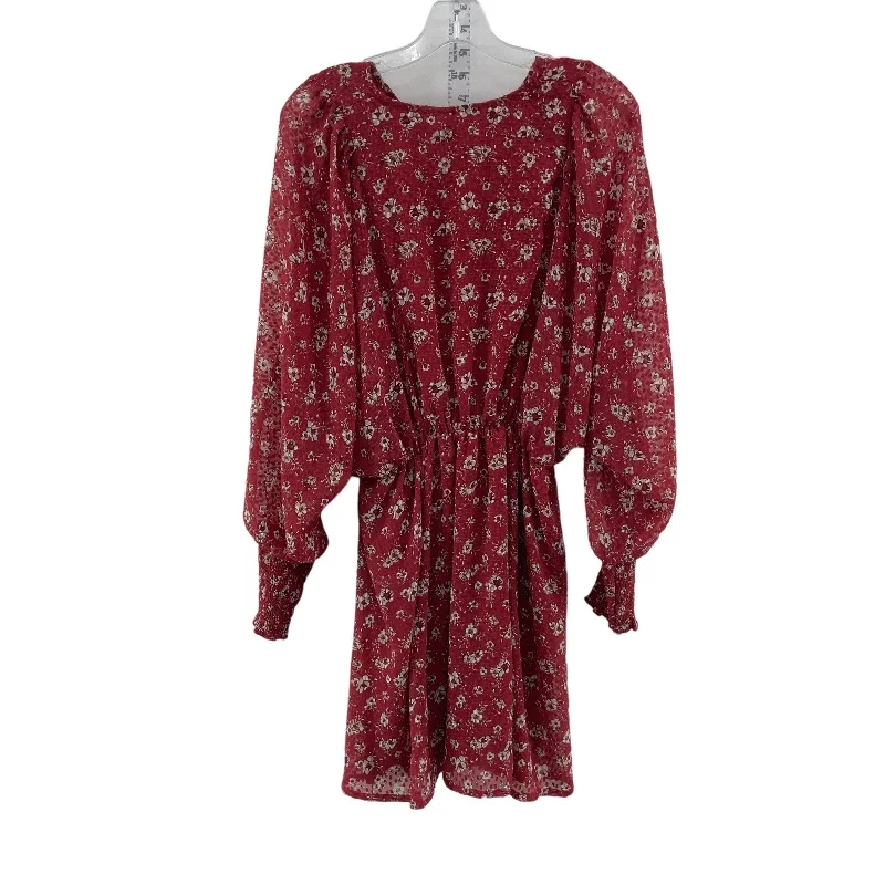 ASOS Women's Red Floral Midi Long Sleeve Blouson Dress Size 2 Winter Midi Outfit