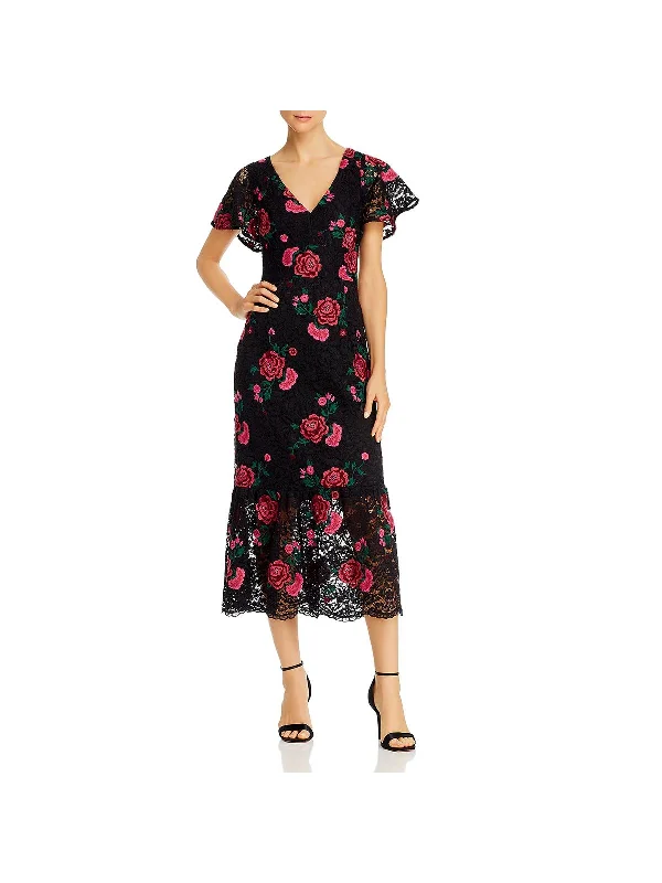 Audette Womens Lace Floral Midi Dress Wrap Midi Skirt