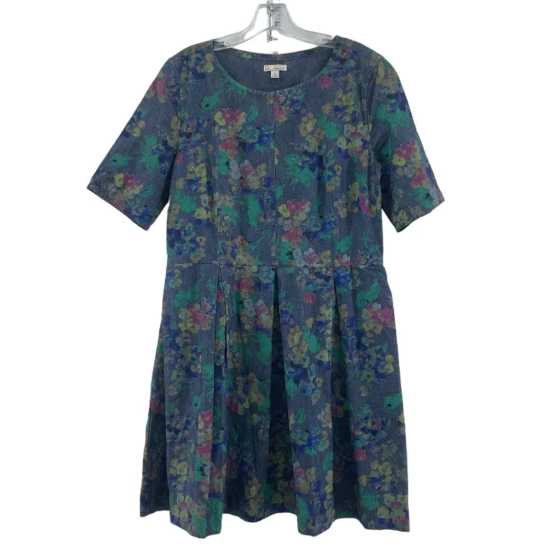 Gap Women's Blue Cotton Shirt Dress Floral Midi Flared Size 12 Preowned Button-down Midi Skirt