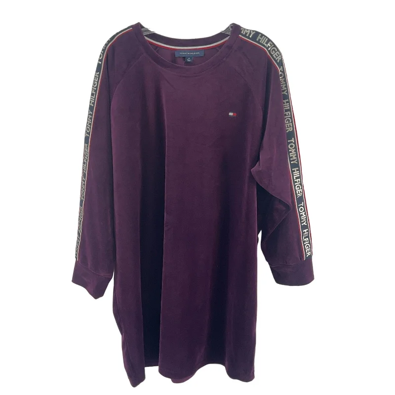 NWT Tommy Hilfiger Women's Purple Velvet Logo Trim Midi Sweater Dress Size 1X Slim Fit Midi