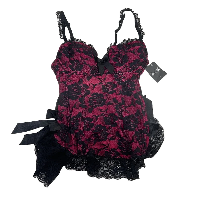 Rene Rofe Pink Black Lace Womens Nylon Sexy Negligee Sleep Dress M NWT Lace Party Dress