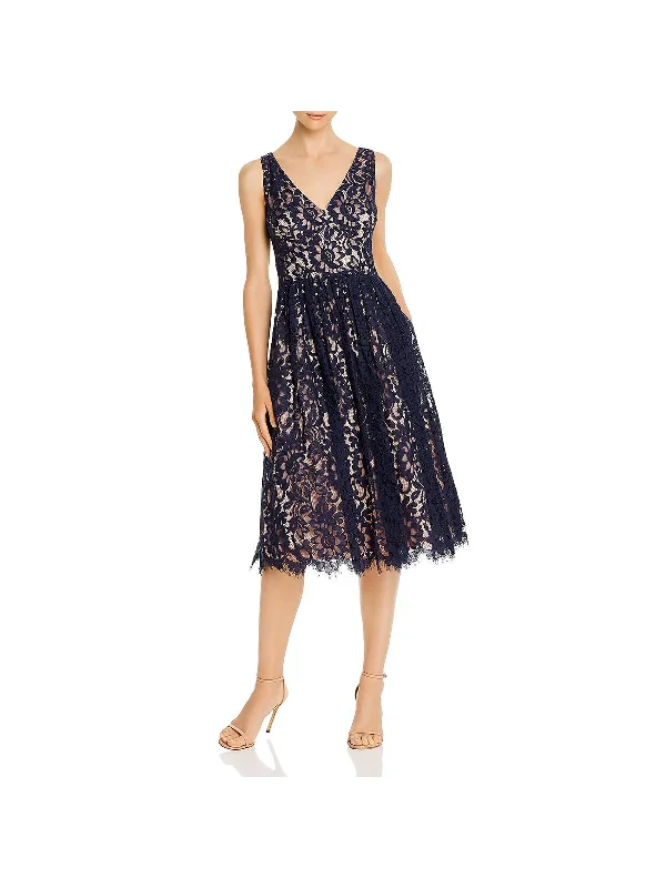 Womens Floral Lace Cocktail Midi Dress Midi Skirt Style